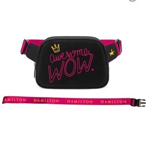 Hamilton Musical Merch Crossbody Black Bag "Awesome WOW" Fanny Pack Pink Strap
